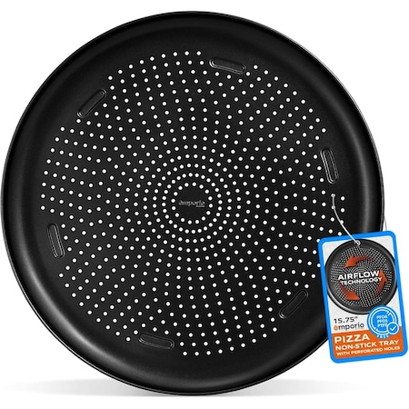 Emporio Kitchen Pizza Baking Pan, 15.75-Inch Round Perforated Carbon Steel Tray with Non-Stick Coating EMPPIZ0154