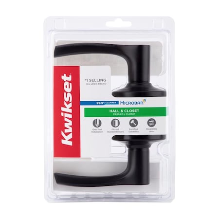 Kwikset Matte Black Passage Lever Right or Left Handed 92001-627