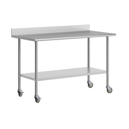 Flash Furniture Reese 30in. x 60in. Work Table, SS Top Shelf, 4in. Backsplash, Adjustable Undershelf, 4 Casters NH-WT-3060-GG-B4-CAS-GG
