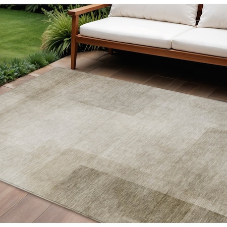 Homeroots 10' X 14' Khaki Geometric Washable Indoor Outdoor Area Rug 608099