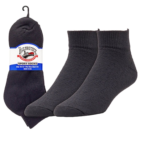 Railroad Sock Men's Quarter Sport Socks, Black, 3PK 1568 BK