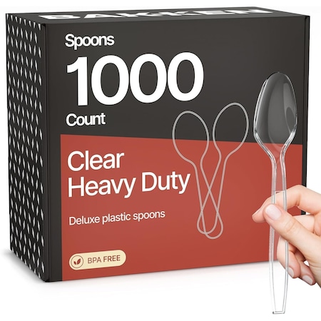 Bakkenmaster Disposable Cutlery Set Heavy-Duty BPA-Free Plastic Spoons, Reusable and Heat-Resistant, 1000PK BK-1000CS