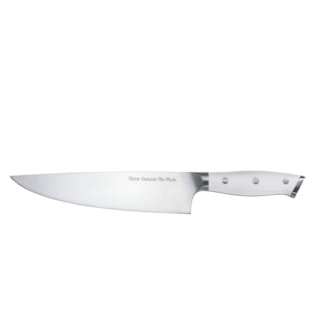 Think Outside The Plate 8'' Chef Knife with Wood Box, Stainless Steel Blade, White TOTP-CK-2W