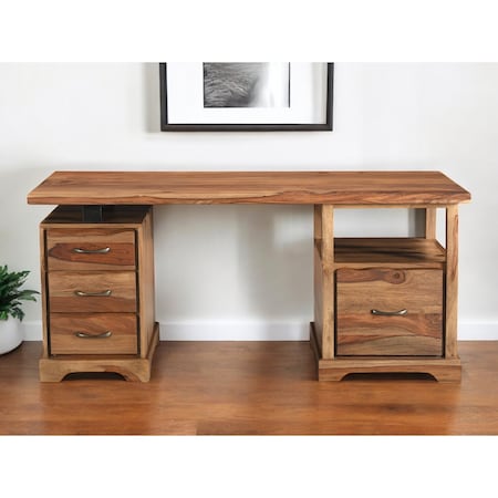 Homeroots 68" Brown Live Edge Solid Wood Writing Desk With Four Drawers 565284