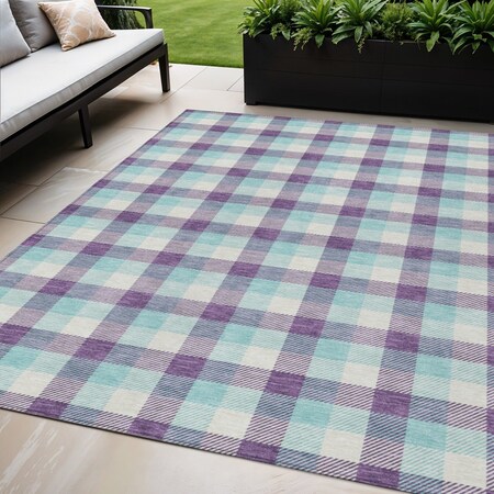 Homeroots 5' X 8' Purple Aqua And Beige Plaid Washable Indoor Outdoor Area Rug 601423