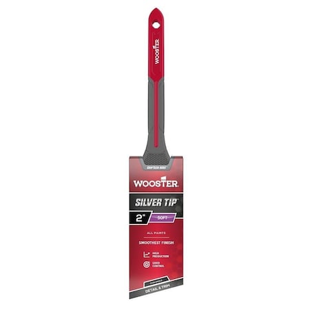 Wooster Silver Tip GRIPTECH MAX Series Paint Brush, 2"W, Thin Angle Brush, 2-5/8"L Bristle, Rattail Handle G5224-2