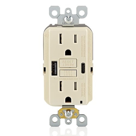 Leviton USBReceptacle, 15A, Almond, Thermoplastic GUAC1-T