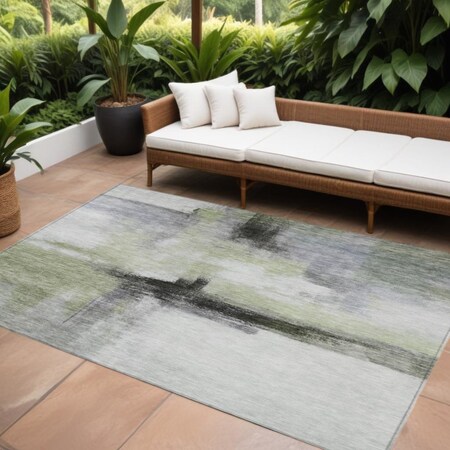 Homeroots 10' X 14' Sage Black And Gray Abstract Washable Indoor Outdoor Area Rug 603658