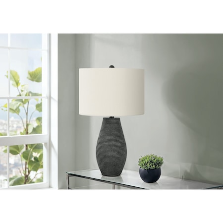 Monarch Specialties Lighting, 24 in.H, Table Lamp, Black Resin, Ivory / Cream Shade, Contemporary I 9655