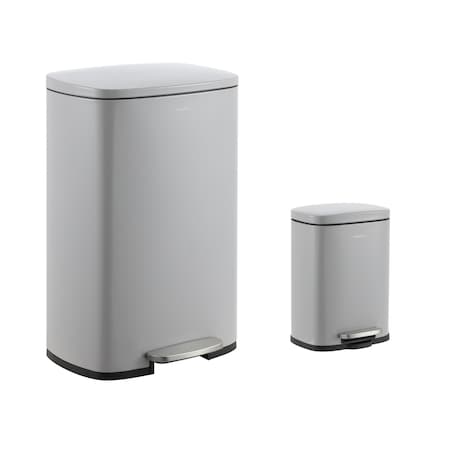Happimess Connor Rectangular 13.2-Gallon Trash Can with Soft-Close Lid and FREE Mini Trash Can, Gloss Gray HPM1006I