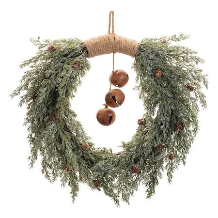 Homeroots 22" Green And Brown Pine And Jingle Bells Artificial Christmas Wreath 634634