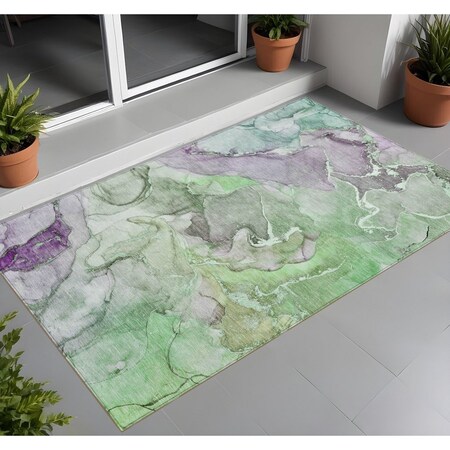 Homeroots 2' X 3' Green and Purple Abstract Washable Indoor Outdoor Area Rug 559177