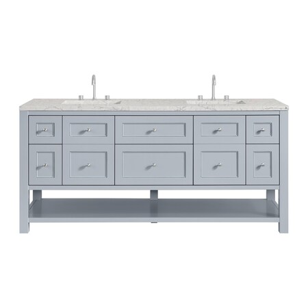 James Martin Vanities Breckenridge 72'' D Vanity, Serenity Blue, w/ Jasmine Pearl Quartz Top w/FreePower Wireless Charger 330-V72-SRB-FEJP