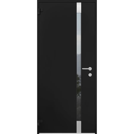 Vdomdoors Steel Door Cynex 6777 Black Stainless Inserts Single Modern Painted-W36xH80-Left-hand Outswing CYNEX6777EXD-BLK-W36 x H80-Left-hand Outswing