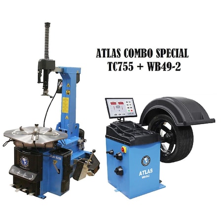 Atlas Automotive Equipment Tc755 Rim Clamp Tire Changer + Wb49-2 Wheel Balancer Combo Package TCWB-COMBO3-FPD