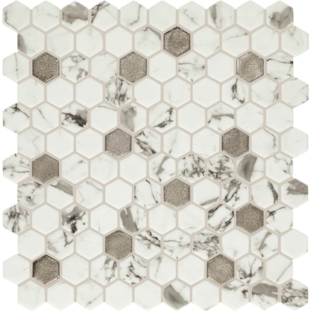 Daltile Uptown Glass 1in Hexagon Mosaic, 16.92 SQFT Per Carton, 18PK UP281HEXMS1P