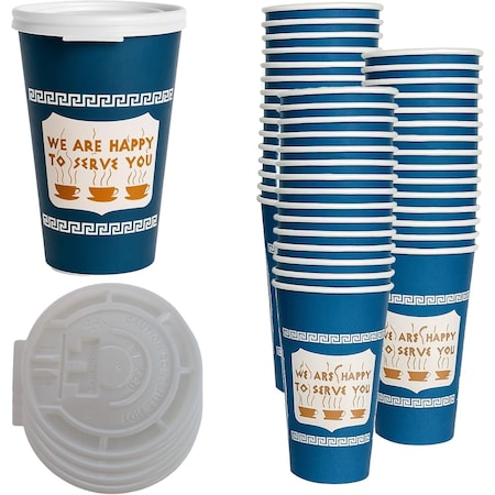 Ecoquality 20oz Insulated Paper Hot Cups With White Flat Lids New York Greek Design Cups, 150PK EQ20OZANGPCWFL-150