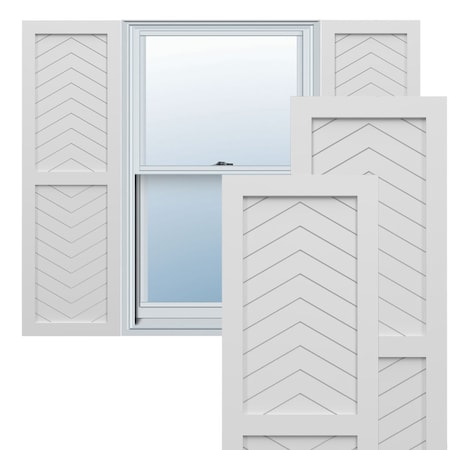 Ekena Millwork True Fit PVC Two Panel Chevron Modern Style Fixed Mount Shutters, White, 15W x 60H, PR TFP101CV15X060WH