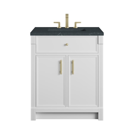 James Martin Vanities Bellshire 30" Single Vanity, Bright White w/ 3 CM Charcoal Soapstone Silestone Top 660-V30-BW-3CSP