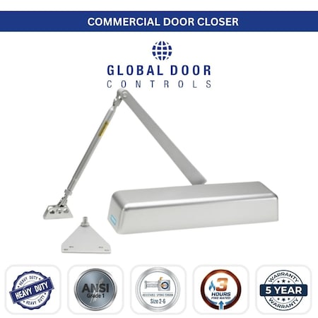 Global Door Controls Commercial ADA Grade 1 Door Closer in Aluminum With Adjustable Sizes 1-4 TC511-AL