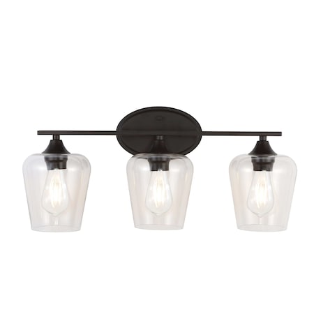 Jonathan Y Jayne 23" 3-Light Iron/Seeded Glass Cottage Rustic LED Vanity Light, Oil Rubbed Bronze JYL7547A