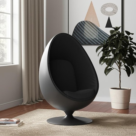 Homeroots 35" Black Fiberglass And Wool Swivel Egg Chair 522846