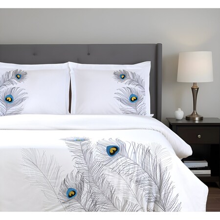 Homeroots Blue and White King 100% Cotton 200 Thread Count Washable Duvet Cover Set 528556