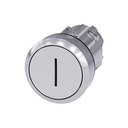 Siemens Pushbutton, 22 mm, round, metal, shiny, white, inscription: I 3SU1050-0AB60-0AC0