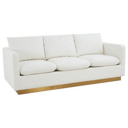 Leisuremod Nervo Upholstered Leather Sofa with Gold Frame, White NS83W-L