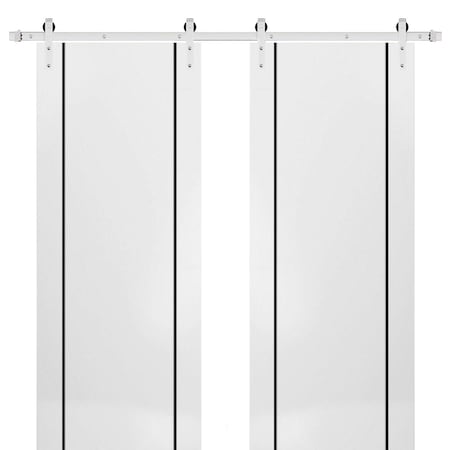 Sartodoors Sturdy Double Barn Door with Hardware, Planum 0017 White Silk and Aluminum Strips, 13FT Rail Hanger PLANUM0017DB-S-WS-72 x 80 (2* 36x80)