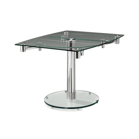 Homeroots 50" Clear And Silver Glass And Metal Self-Storing Leaf Pedestal Base Dining Table 555157