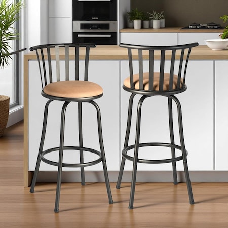 Homeroots Set of Two Brown and Black Faux Leather and Iron Low Back Adjustable Height Swivel Bar Chairs 610395