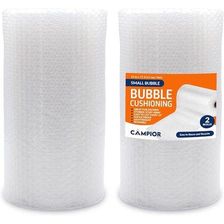 Campior Small Bubble Cushioning Wrap, 72 Ft, Perforated Every 12in, for Moving and Shipping, 2PK CMPBR27