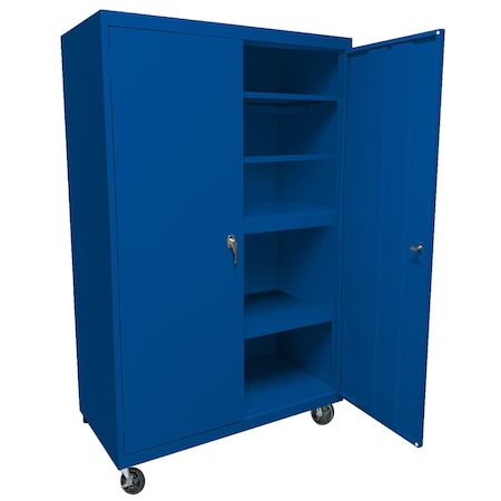Steel Cabinets Usa Mobile Steel Storage Cabinet, 36" W, 72" H, Blue, 4 Shelves MAAH-36722RB-BL
