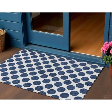 Homeroots 3' X 5' Navy Blue And Ivory Polka Dot Washable Indoor Outdoor Area Rug 614923