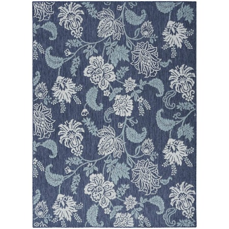 Homeroots 5' X 7' Navy Blue Sky Blue And Ivory Floral Indoor Outdoor Area Rug 552495
