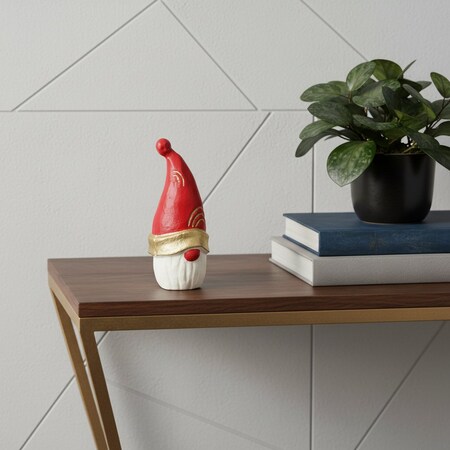 Homeroots 6" Red Gold And White Cast Iron Christmas Santa Gnome Figurine 634481