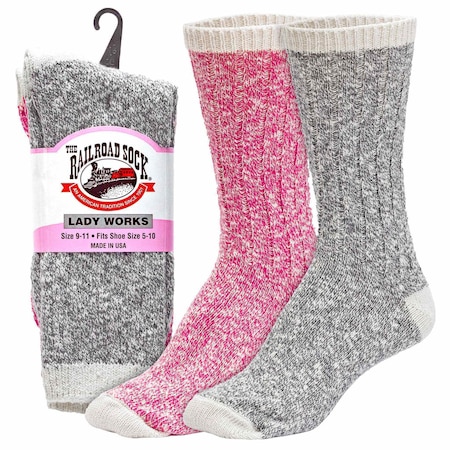 Railroad Sock Womens Crew Socks, 73% Cotton, 18% Acrylic, 8% Nylon, Black/Grey/Natural/Pink, 5-10 W; 4 Pair-7.5 M 642