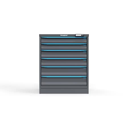 Strong Hold 6 drawer cabinet - (2x 3ft, 2x 4ft, 2x 5ft) - Blue accents - E-Lock w/ Tracking S3036-PPTAS-0604FS