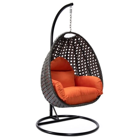 Leisuremod Charcoal Wicker Hanging Egg Swing Chair with Oraange Cushions ESCCH-40OR