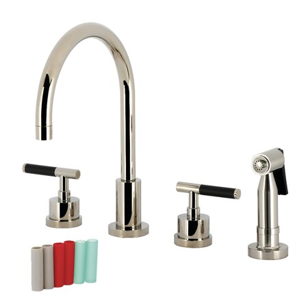 Kingston Brass Double-Handle Widespread Kitchen Faucet with Brass Sprayer, Polished Nickel KS8726CKLBS
