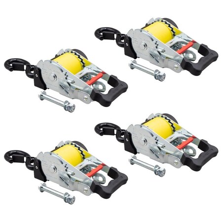 Mytee Products 4 Pk 2inx9.2ft Bolt on Yellow Retractable Ratchet Straps for Cargo - Coated S Hook Auto Retract, 4PK RS210R-BOx4