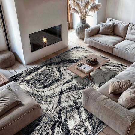 World Rug Gallery Distressed Abstract Area Rug 7 ft 10 in x 10 ft Black WR98BLACK8X10