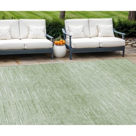 Homeroots 8' X 10' Artichoke Green And Green Abstract Washable Indoor Outdoor Area Rug 587389