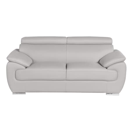 Homeroots 69in Light Gray and Silver Leather Loveseat 720579
