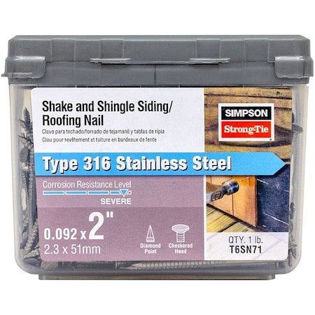 Simpson Strong-Tie Shake and Shingle Siding Roofing Nail, 6D Penny, 2 in L, Checkered Head, 13 ga Gauge T6SN71