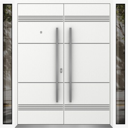 Vdomdoors Aluminum Double Doors Deux 1705 White Enamel 2 Sidelights Entry Modern Painted 104x96 (W16+72+16xH9 DEUX1705DEXD-BEM-W16+72+16xH96-LH-I