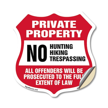 Signmission Private Property Shield Sign No Hunting, 12 Inch X 12 Inch, Vinyl Decal SHI-D-12-446