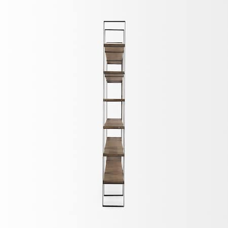 Homeroots Brown Nickel and Solid Wood Six Tier Bookcase 392228