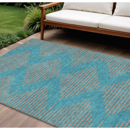 Homeroots 10' X 14' Teal Blue And Pink Geometric Washable Indoor Outdoor Area Rug 598793